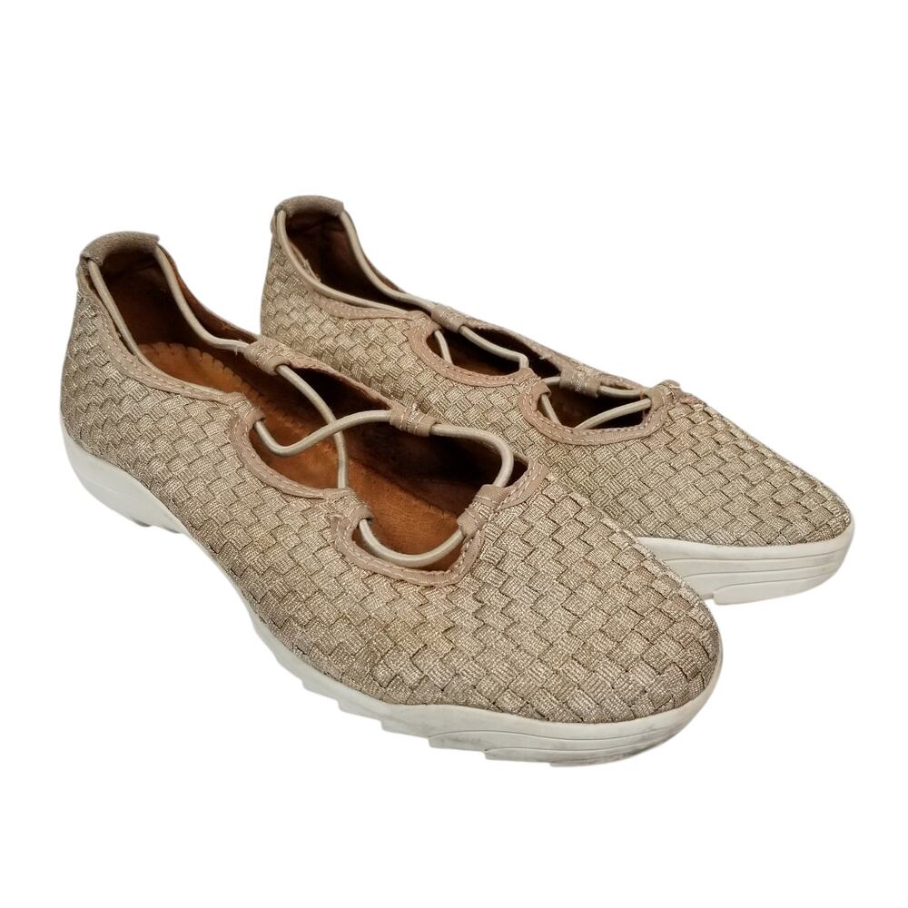 Bernie Mev Women's Rigged Connect Shoes Woven Elastic Flats Comfort Gold Size 37